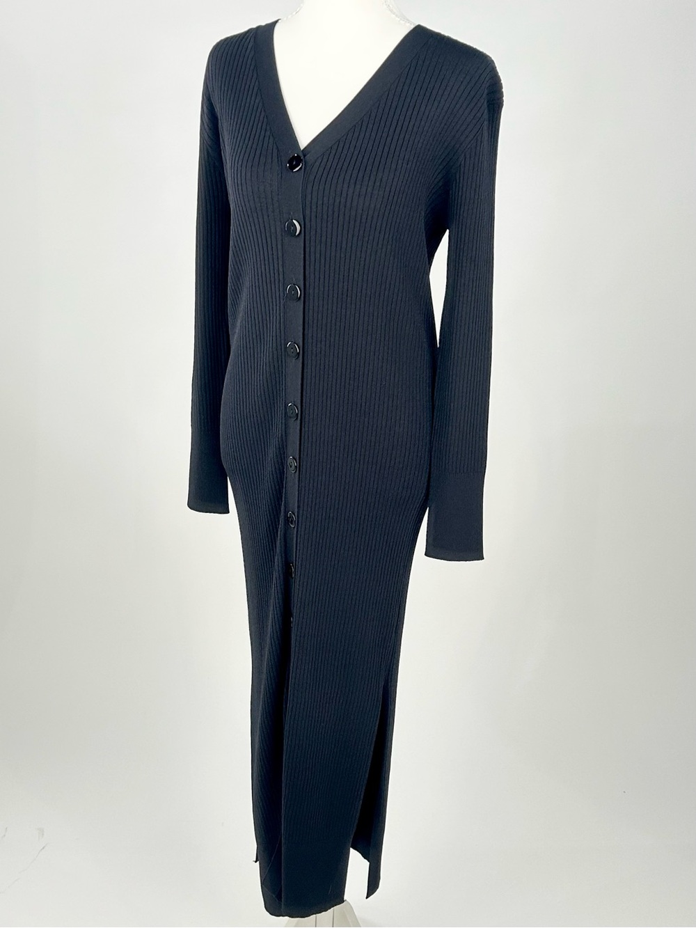 Line & Dot Simone Black Ribbed Knit Button Front Maxi Dress Size S